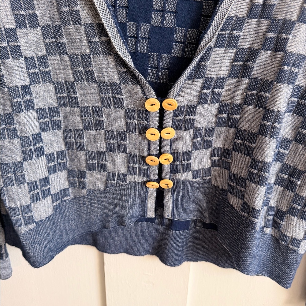 Anthropologie Blue Checkered Cardigan - Picture 2 of 6